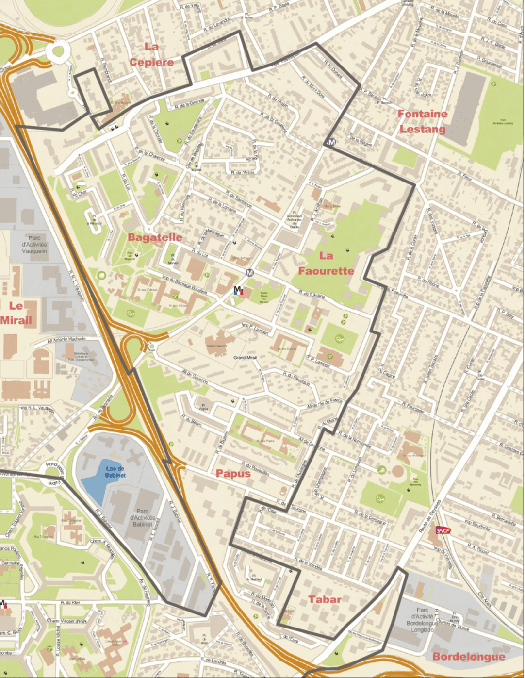 Carte des quartiers du Grand Mirail à Toulouse